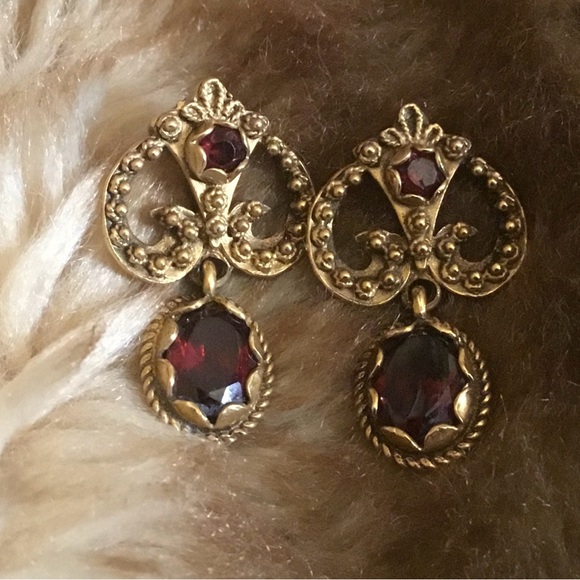VTG 14k ANTIQUE GOLD VICTORIAN GARNET EARRINGS 💕 - Picture 12 of 12